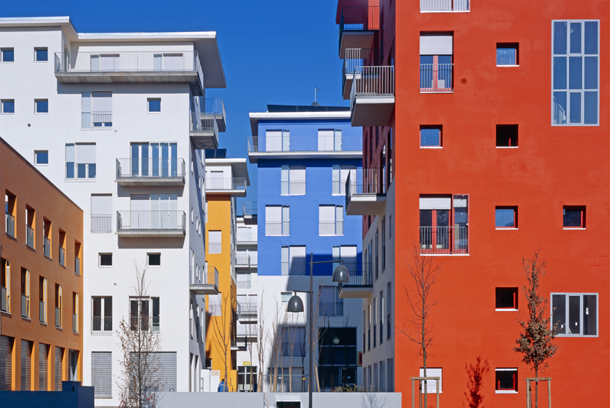 Olymisches Dorf Turin 2006; Farbgestaltung: Erich Wiesner, Berlin;Architekten: Benedetto Camerana, Turin; Steidle & Partner, München;Hilmer & Sattler, München; Ortner & Ortner, Berlin; Diener & Diener, Basel;Krischanitz, Wien + Berlin; Derossi,  Turi